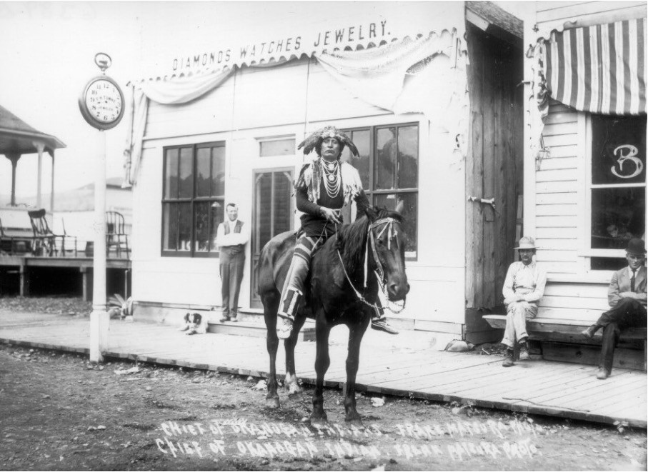 Native American man posing on horse